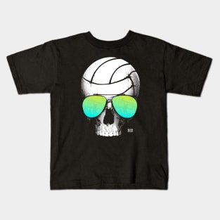 Volleyball Skull Wearing Green Aviators Kids T-Shirt